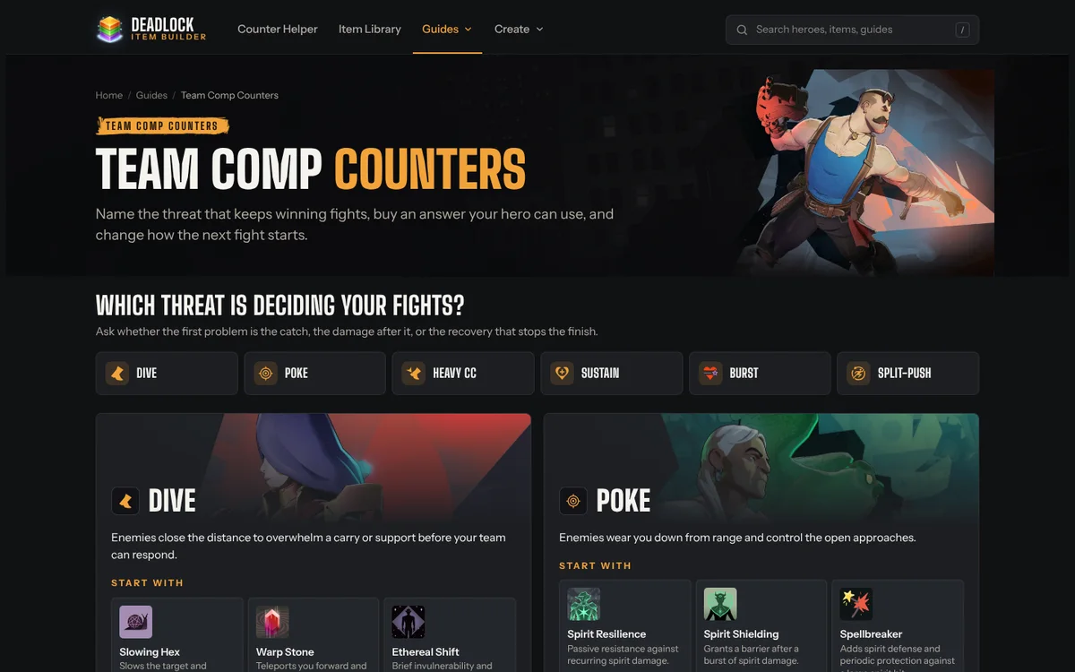 Screenshot of the redesigned Team Comp Counters page