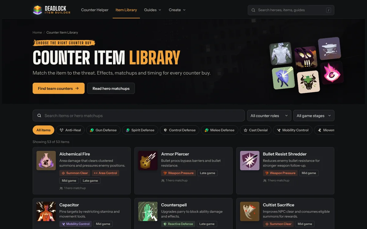 Screenshot of the redesigned Counter Item Library page