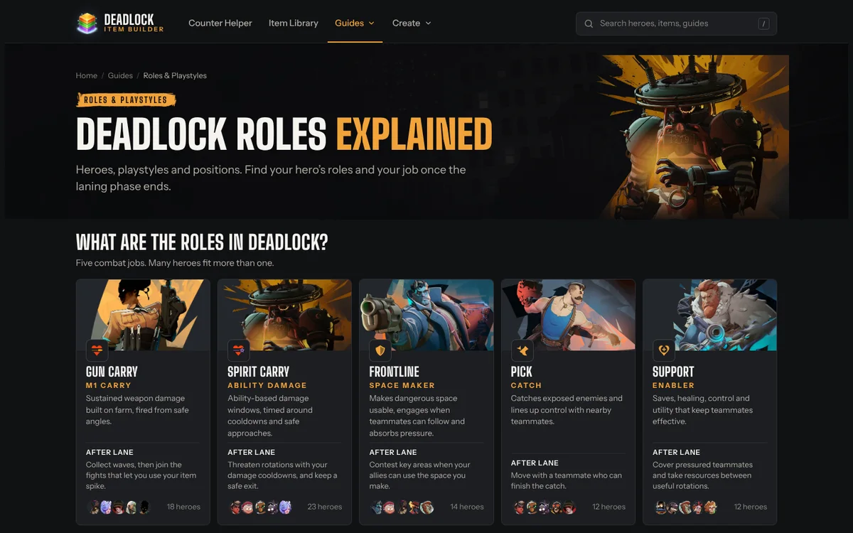 Screenshot of the redesigned Roles & Playstyles page